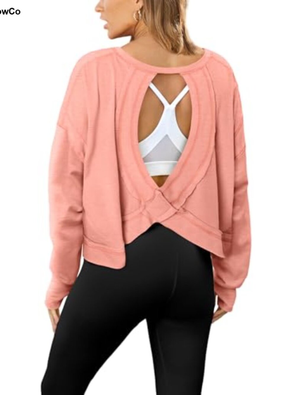 Women's Open Back Workout Top Cotton Loose Fit Boat Neck Crop Running Tee